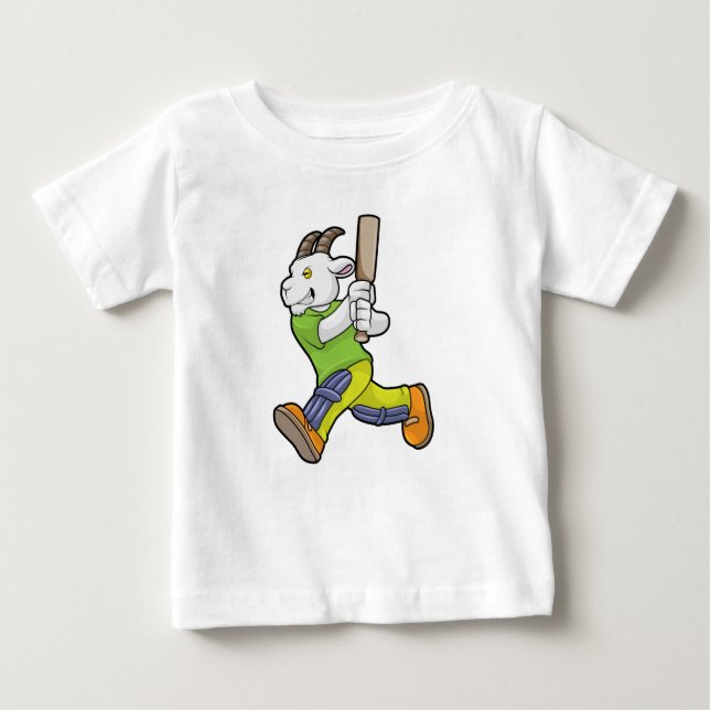 Ziege als Batsman mit Cricket Fledermaus Baby T-shirt (Vorderseite)