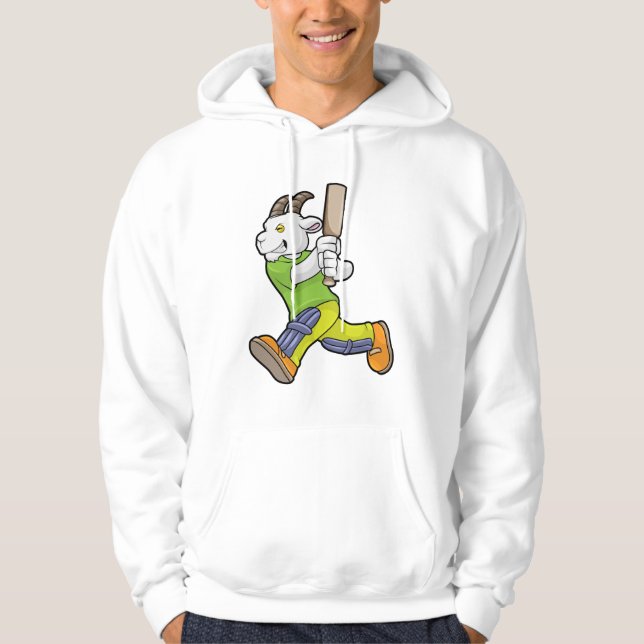 Ziege als Batsman mit Cricket Fledermaus Hoodie (Vorderseite)