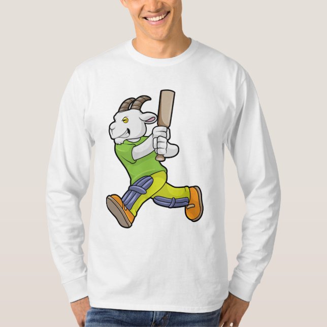 Ziege als Batsman mit Cricket Fledermaus T-Shirt (Vorderseite)