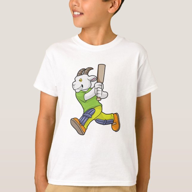 Ziege als Batsman mit Cricket Fledermaus T-Shirt (Vorderseite)