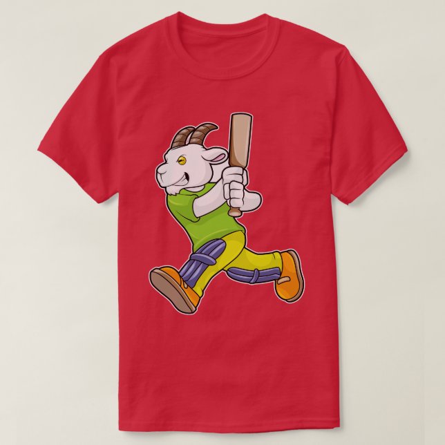 Ziege als Batsman mit Cricket Fledermaus T-Shirt (Design vorne)