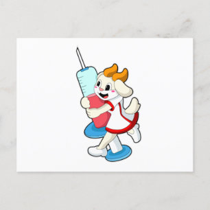 Ziege als Krankenschwester bei der Impfung mit Spr Postkarte