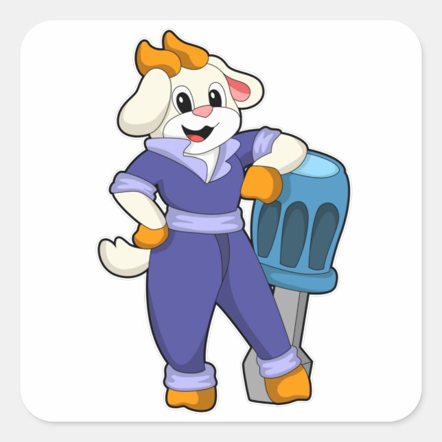 Ziege als Mechanik mit Schraubendreher Quadratischer Aufkleber (Vorderseite)