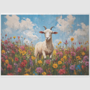 Ziege auf einem Wildblumenfeld-Malerei-Dekoupage Seidenpapier