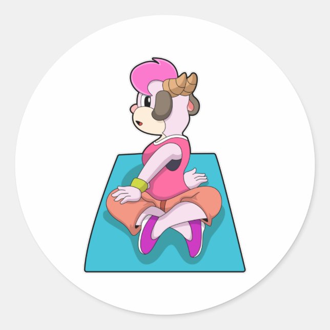 Ziege bei Yoga auf Yogamat Runder Aufkleber (Vorderseite)