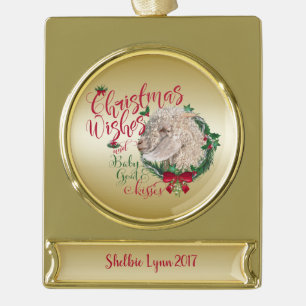 ZIEGE   Christmas Wünsche Baby Goat Kisses Angora Banner-Ornament Gold