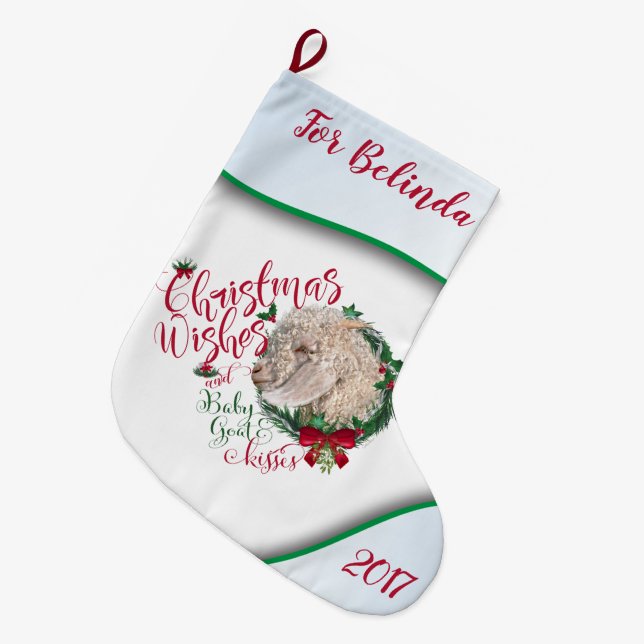ZIEGE | Christmas Wünsche Baby Goat Kisses Angora Großer Weihnachtsstrumpf (Vorderansicht (hängend))