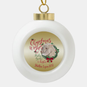 ZIEGE   Christmas Wünsche Baby Goat Kisses Angora Keramik Kugel-Ornament