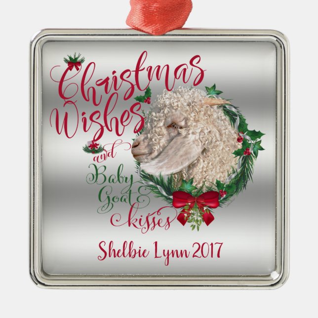 ZIEGE | Christmas Wünsche Baby Goat Kisses Angora Silbernes Ornament (Vorne)