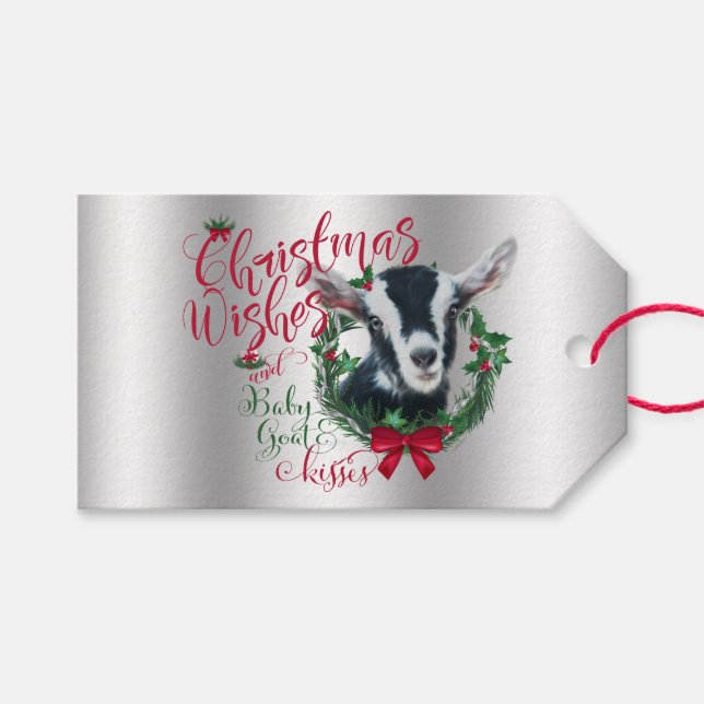 ZIEGE | Christmas wünscht Baby Goat Kisses Alpine Geschenkanhänger (Vorderseite (Horizontal))