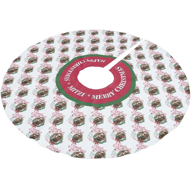 ZIEGE | Christmas wünscht Baby Goat Kisses Boer Polyester Weihnachtsbaumdecke (Schrägansicht)