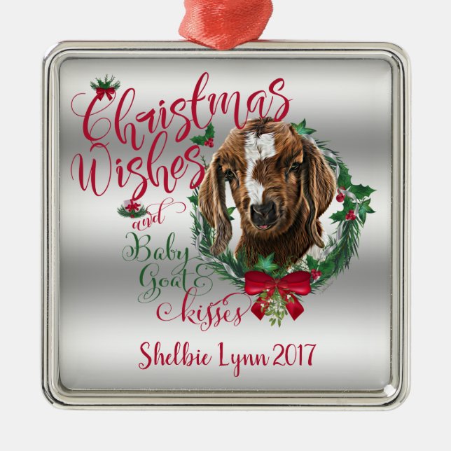 ZIEGE | Christmas wünscht Baby Goat Kisses Boer Silbernes Ornament (Vorne)