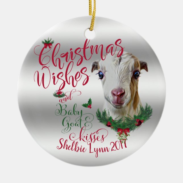 ZIEGE | Christmas wünscht Baby Goat Kisses LaManch Keramik Ornament (Vorne)