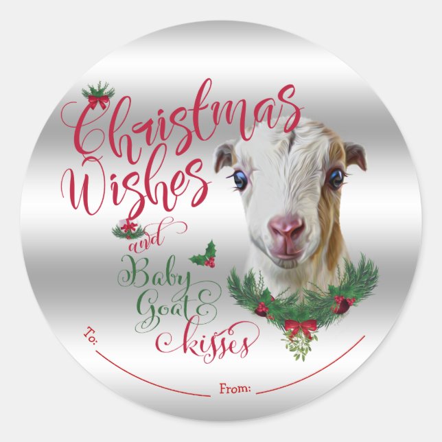ZIEGE | Christmas wünscht Baby Goat Kisses LaManch Runder Aufkleber (Vorderseite)