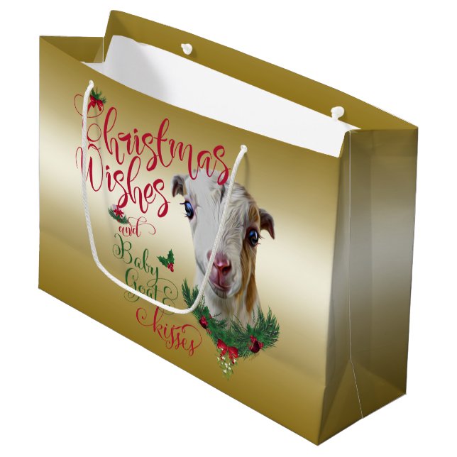 ZIEGE |Christmas wünscht Baby Goat Kisses LaMancha Große Geschenktüte (Vorderseite Schrägansicht)