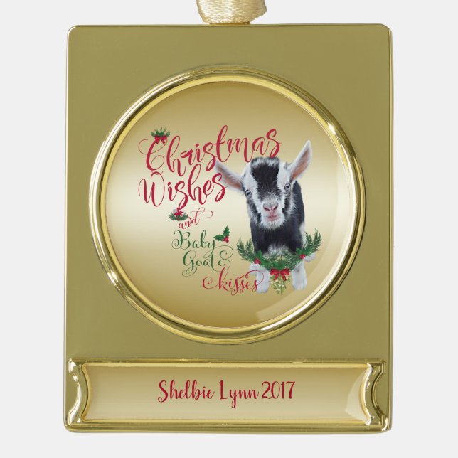 ZIEGE | Christmas wünscht Baby Goat Kisses Nigeria Banner-Ornament Gold (Vorderseite)