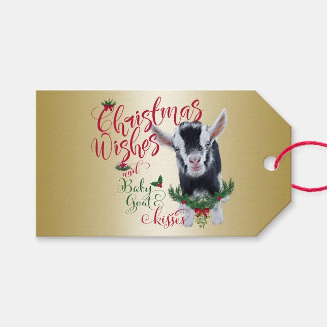 ZIEGE | Christmas wünscht Baby Goat Kisses Nigeria Geschenkanhänger (Vorderseite (Horizontal))