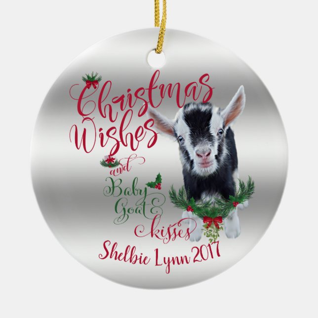 ZIEGE | Christmas wünscht Baby Goat Kisses Nigeria Keramik Ornament (Vorne)