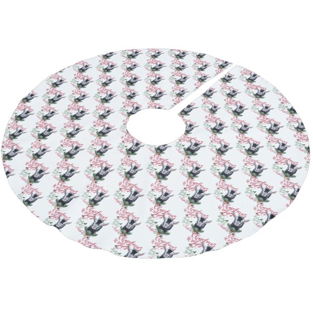 ZIEGE | Christmas wünscht Baby Goat Kisses Nigeria Polyester Weihnachtsbaumdecke (Schrägansicht)