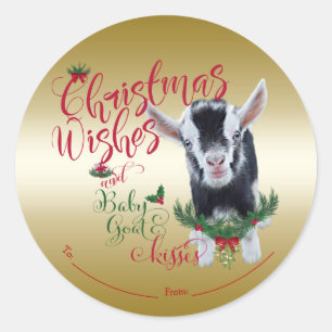 ZIEGE   Christmas wünscht Baby Goat Kisses Nigeria Runder Aufkleber
