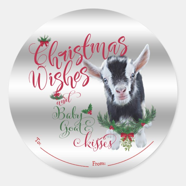 ZIEGE | Christmas wünscht Baby Goat Kisses Nigeria Runder Aufkleber (Vorderseite)