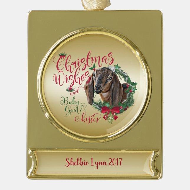 ZIEGE | Christmas wünscht Baby Goat Kisses Nubian  Banner-Ornament Gold (Vorderseite)