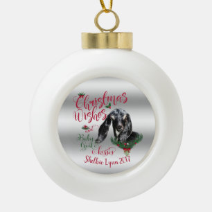 ZIEGE   Christmas wünscht Baby Goat Kisses Nubian Keramik Kugel-Ornament