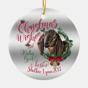 ZIEGE   Christmas wünscht Baby Goat Kisses Nubian  Keramik Ornament