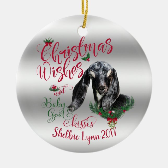 ZIEGE | Christmas wünscht Baby Goat Kisses Nubian Keramikornament (Vorne)