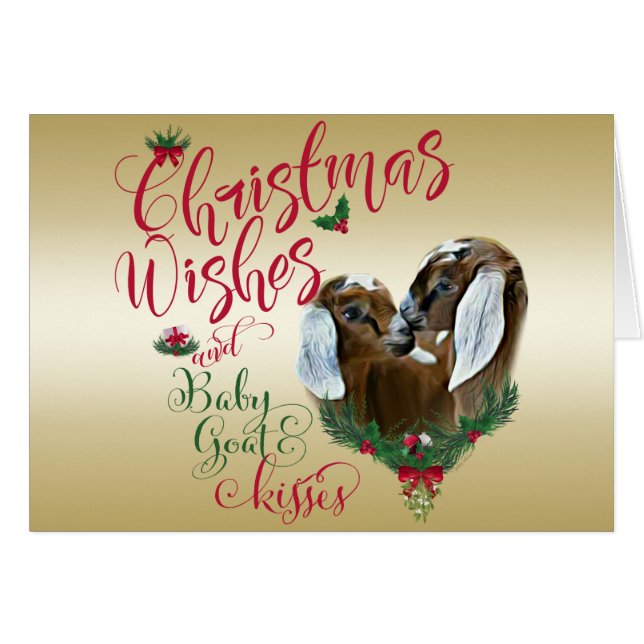 ZIEGE | Christmas wünscht Baby Goat Kisses Nubians (Vorderseite (Horizontal))
