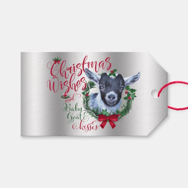ZIEGE | Christmas wünscht Baby Goat Kisses Pygmy Geschenkanhänger (Vorderseite (Horizontal))