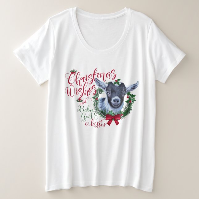 ZIEGE | Christmas wünscht Baby Goat Kisses Pygmy Große Größe T-Shirt (Design vorne)