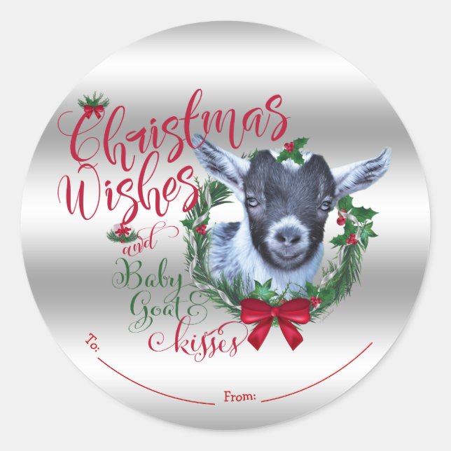 ZIEGE | Christmas wünscht Baby Goat Kisses Pygmy Runder Aufkleber (Vorderseite)