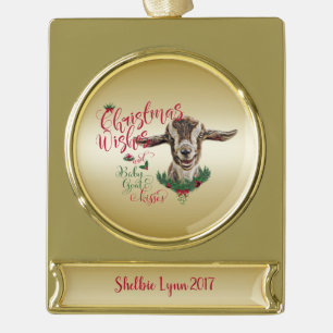 ZIEGE   Christmas wünscht Baby Goat Kisses Togg Banner-Ornament Gold