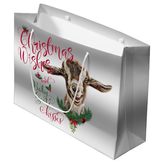 ZIEGE | Christmas wünscht Baby Goat Kisses Togg Große Geschenktüte (Vorderseite Schrägansicht)
