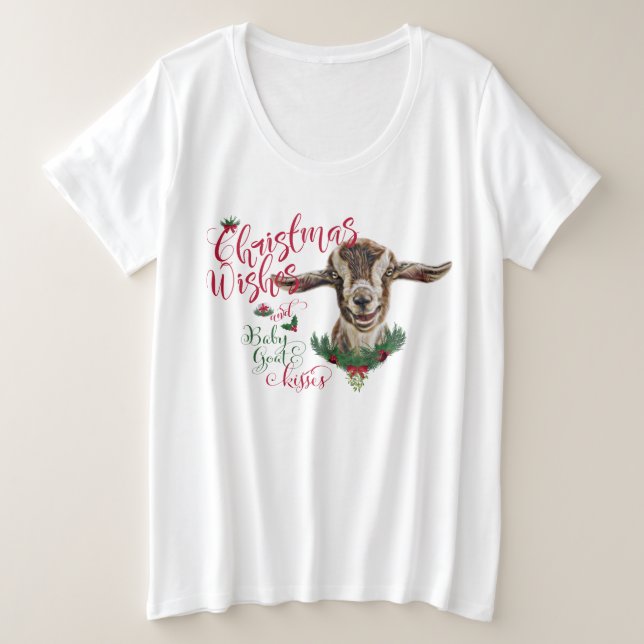 ZIEGE | Christmas wünscht Baby Goat Kisses Togg Große Größe T-Shirt (Design vorne)