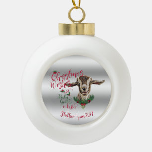 ZIEGE   Christmas wünscht Baby Goat Kisses Togg Keramik Kugel-Ornament