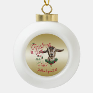 ZIEGE   Christmas wünscht Baby Goat Kisses Togg Keramik Kugel-Ornament