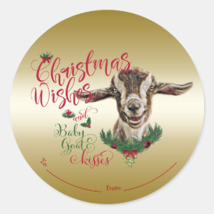 ZIEGE   Christmas wünscht Baby Goat Kisses Togg Runder Aufkleber