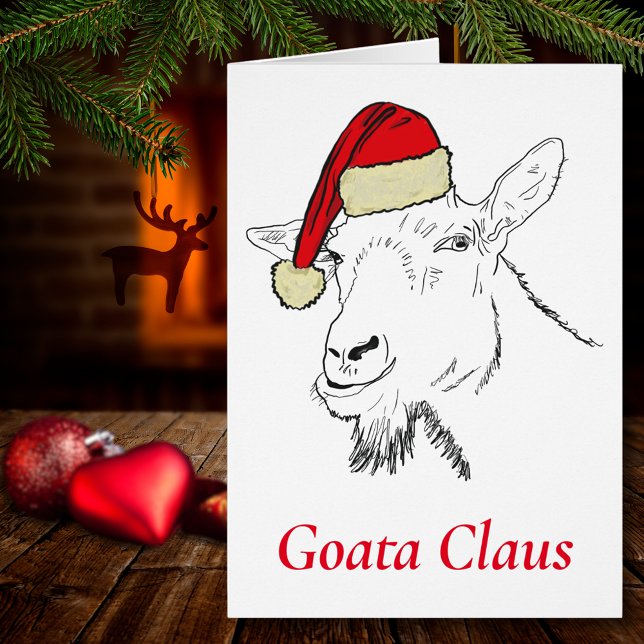 Ziege Funny Santa Slogan und Zeichnend (Christmas goat wearing a Santa hat funny Goata Claus farm animal line art holiday greetings card)