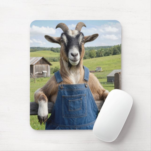 Ziege in blauer Latzhose aus Denim Mousepad (Mit Mouse)