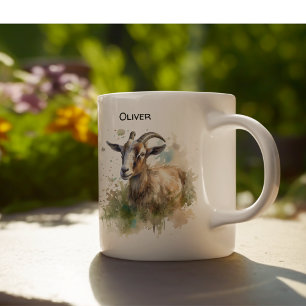 Ziege in grüner Weide, Aquarell individuell anpass Zweifarbige Tasse