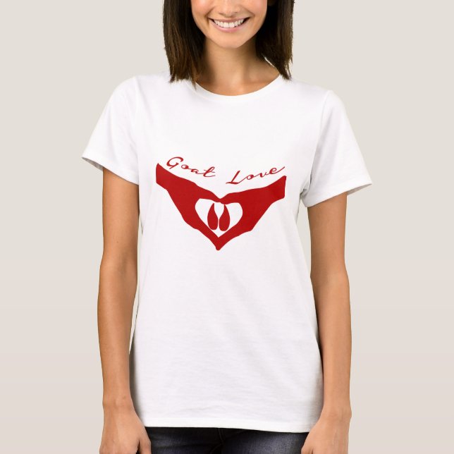Ziege Liebe Herz Hände Holding Hoof Red T-Shirt (Vorderseite)
