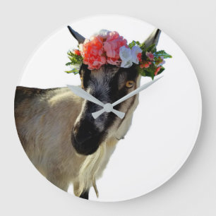 Ziege mit Blume, Tier mit Blume, Große Wanduhr