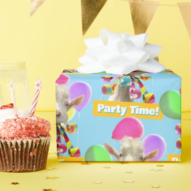 Ziege mit Partyböllern Geschenkpapier (Geburtstagsparty)