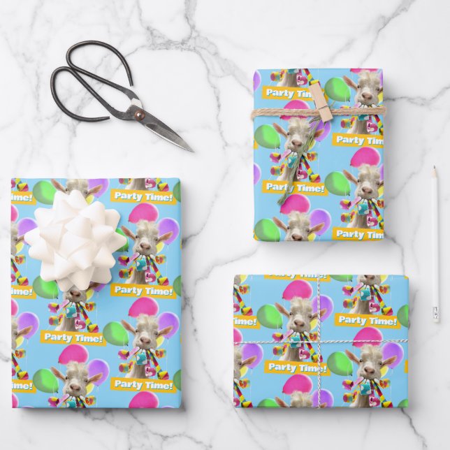Ziege mit Partyböllern Geschenkpapier Set (Vorderseite)