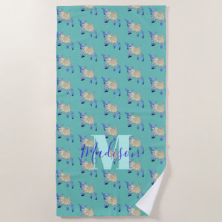 Ziege Niedliche Aquamarine Monogramm Strandtuch