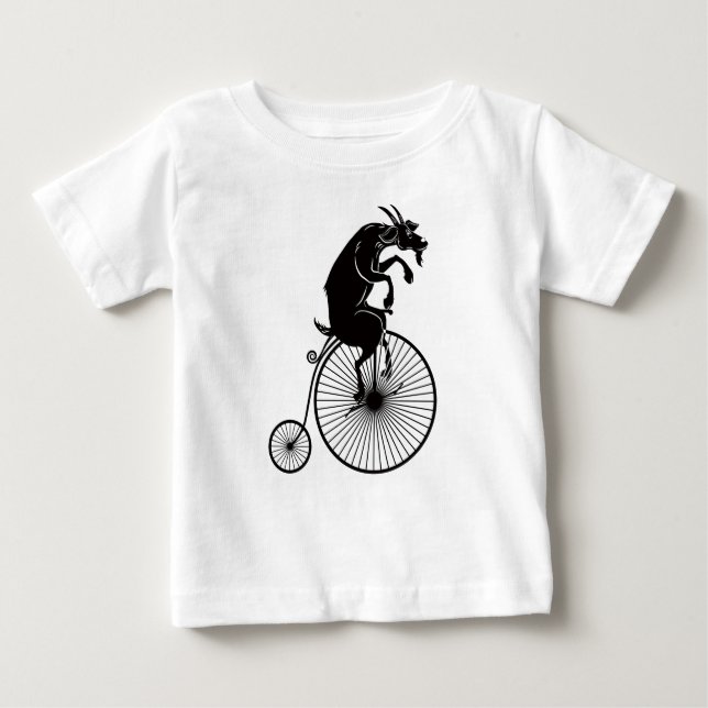 Ziege reiten ein Penny Farthing Bike Baby T-shirt (Vorderseite)