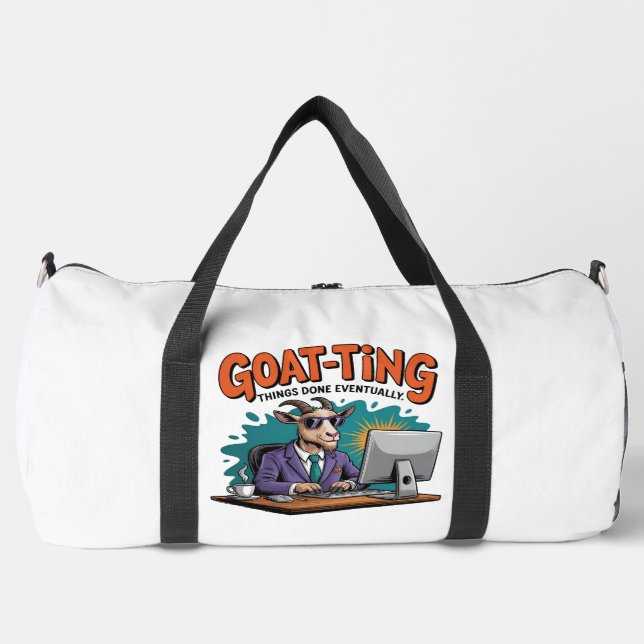 Ziege schafft es Dinge irgendwann Duffle Bag (Vorderseite)