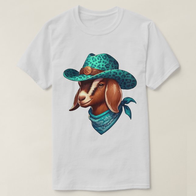 Ziege tragen einen stilistischen Cowboy-Hut und Ba T-Shirt (Design vorne)